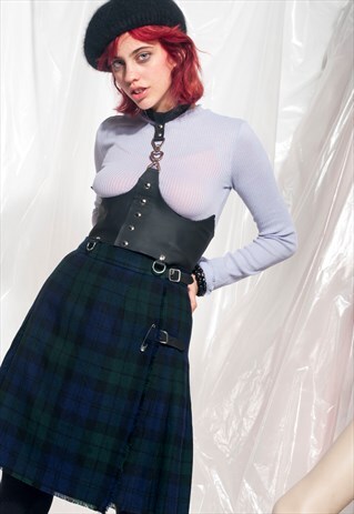 VINTAGE TARTAN SKIRT 80S PLAID CHECKED GRUNGE PLEATED KILT