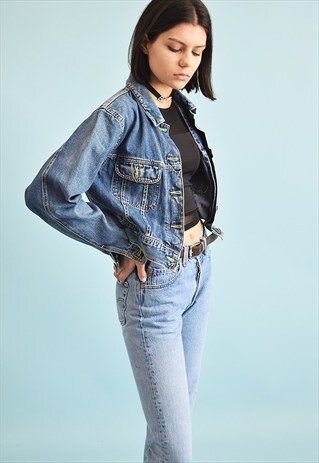 90'S RETRO DENIM STONEWASH TEEN CROP JACKET TOP
