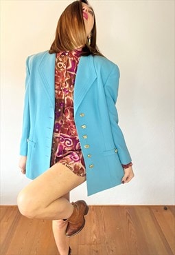 1980's vintage turquoise oversize light weight wool blazer
