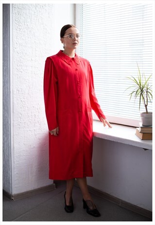 VINTAGE 60'S RED MIDI LONG SLEEVED DRESS