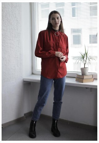 VINTAGE 80'S RED LONG SLEEVE BLOUSE