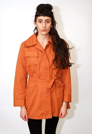 CROPPED TRENCHCOAT (S/M) VINTAGE 70S BELT TIE JACKET MOD 60S