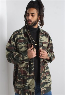 Vintage 90's Camouflage Military Style Grunge Jacket - Green