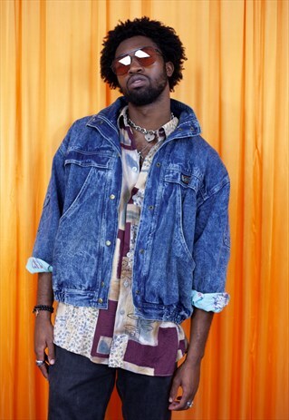 VINTAGE 80S DENIM JACKET BLUE ACID WASH LONG SLEEVED UNISEX