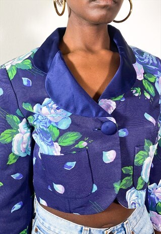 VINTAGE 90S CROPPED LITTLE JACKET WITH FLOWER FANTASY
