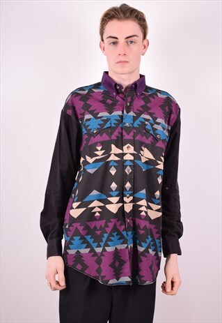 MENS VINTAGE CRAZY PRINT SHIRT LARGE MULTI 90S