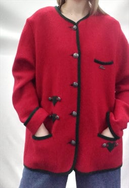 Vintage 80s Arber Cardigan Jacket Red Green Wool 