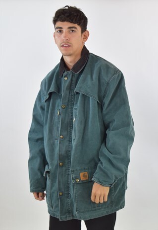 VINTAGE 90S GREEN CARHARTT COLLARED WORKWEAR JACKET
