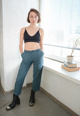 Vintage 70's Blue Checked Cotton Trousers
