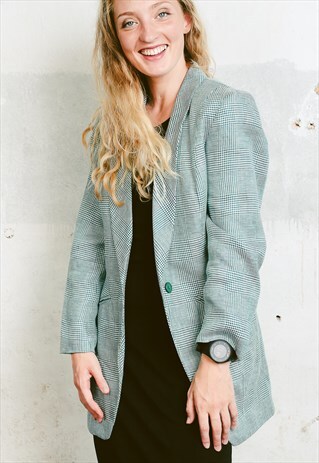 VINTAGE 90S CHCK PRINT POWER SHOULDER BLAZER JACKET