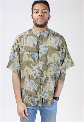 VINTAGE 90S GREEN ABSTRACT PATTERNED SHIRT