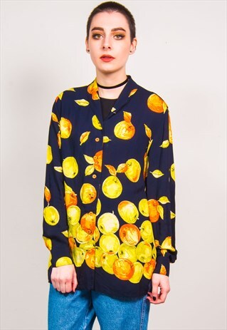 VINTAGE 90'S BLACK APPLE PATTERN UNUSUAL SHIRT