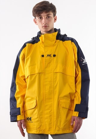 VINTAGE HELLY HANSEN TECH SHELL WINDBREAKER 90S YELLOW BLUE