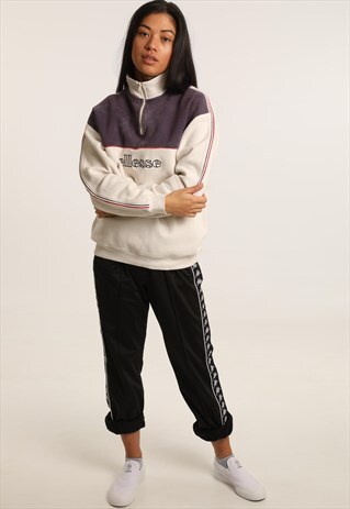 VINTAGE ELLESSE EMBROIDERED SPELL OUT 1/4 ZIP SWEATSHIRT