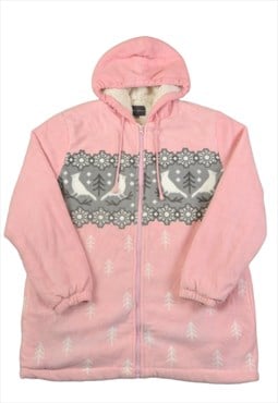 Vintage Hooded Jacket Retro Pattern Pink Ladies Medium