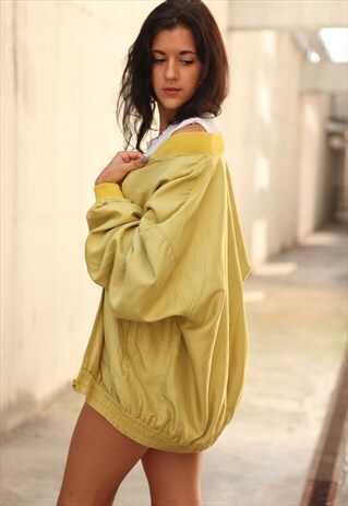 VINTAGE 90'S OVERSIZED SATIN SILK LIME BOMBER JACKET