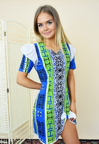 90S VINTAGE BOHO MINI DRESS WITH SWEETHEART NECKLINE