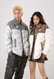 QUILTED BOMBER PADDED SHIRT JACKET BUTTON UP PUFFER IN GREY