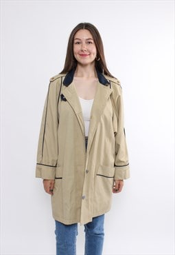 80s minimalist trench coat in beige, vintage out pockets 