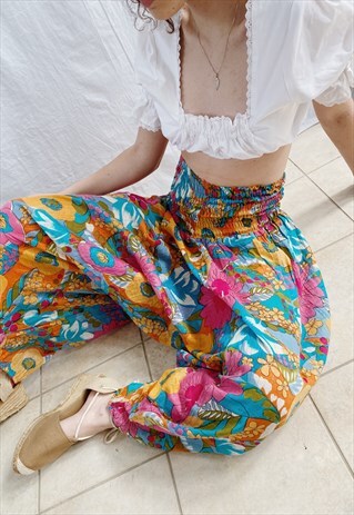 VINTAGE 90S FLORAL PRINT HIGHWAISTED HIPPIE HAREM TROUSERS