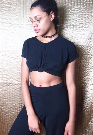 BLACK CROP TOP COMBO WIDE LEG TROUSERS