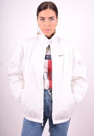 NIKE WOMENS VINTAGE QUILTED JACKET MEDIUM WHITE 90'S