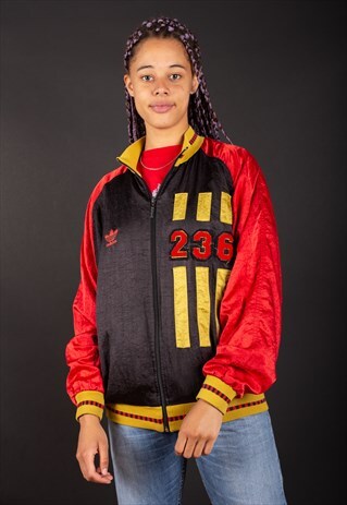 80'S RED, BLACK AND GOLD ADIDAS ZIP UP JACKET