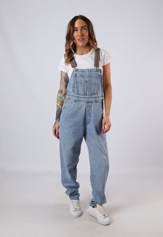 VINTAGE DENIM DUNGAREES BICH REWORKED UK 10 SMALL (ACZ)