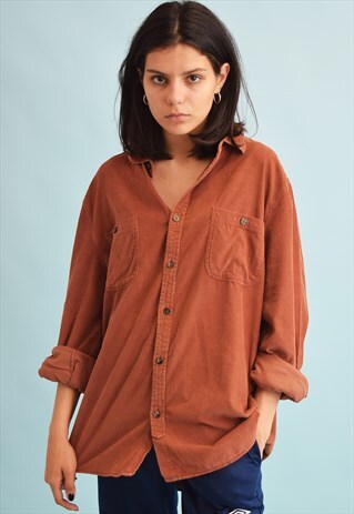 90'S RETRO OVERSIZED MINIMALIST CORDUROY SHIRT TOP