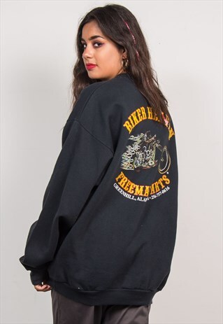 90'S VINTAGE BIKER HEAVEN BLACK MOTORCYCLE SWEATSHIRT