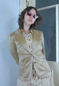 Vintage 90's Light Gold Shine Short Party Blazer Jacket 