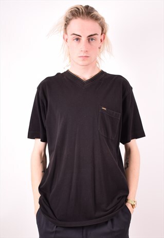 LEE MENS VINTAGE T-SHIRT TOP LARGE BLACK 90S