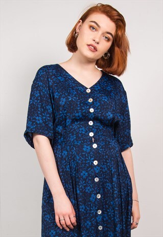 VINTAGE 90'S BLUE FLORAL MIDI DRESS