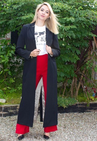 VINTAGE BLACK BUTTON UP DUSTER COAT