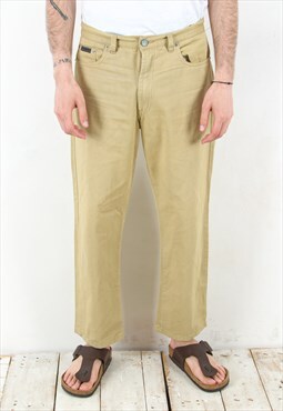 Vintage Mens W32 L28 Straight Jeans Zip Overdye Denim Beige