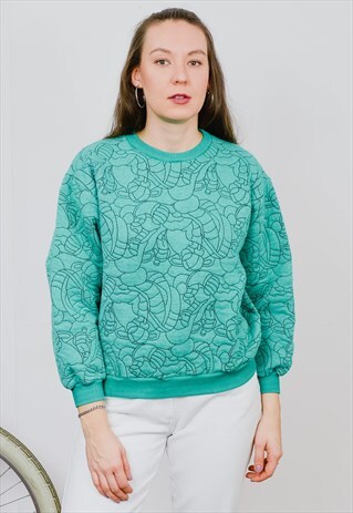 GREEN SWEATSHIRT VINTAGE 90S PATTERNED LONG SLEEVE OVERSIZED
