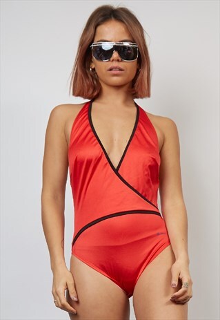 VINTAGE 80'S RED DEEP PLUNGE SWIMSUIT