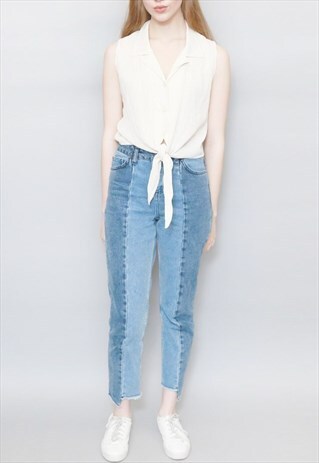 VINTAGE 1990'S OFF WHITE TIE UP CROP SHIRT