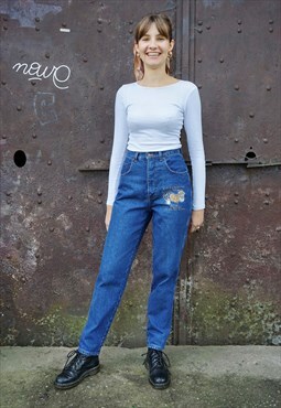Vintage 90s High Waist Italian Women Jeans in Navy 