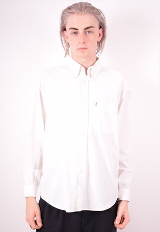 FILA MENS VINTAGE SHIRT LARGE WHITE 90S