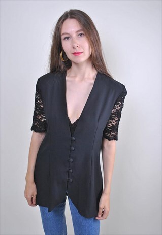 80S BLACK FORMAL SUIT VINTAGE BLOUSE