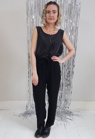 VINTAGE 90'S SILVER GLITTER AND BLACK VEST TOP
