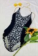 Vintage 80s Black Leopard Print Swimsuit