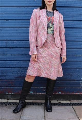 Vintage 90s Pink Tweed Suit Blazer & Skirt Two Piece Co-ord