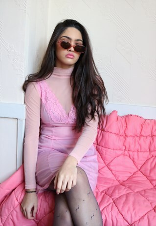 CANDY PINK LACE SLIP DRESS WITH RUCHED DETAIL