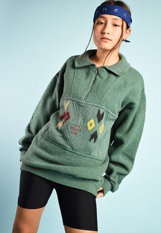 VINTAGE 90'S RETRO KNITTED JUMPER IN GREEN
