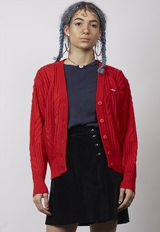VINTAGE 70'S FILA RED CABLE KNIT CARDIGAN