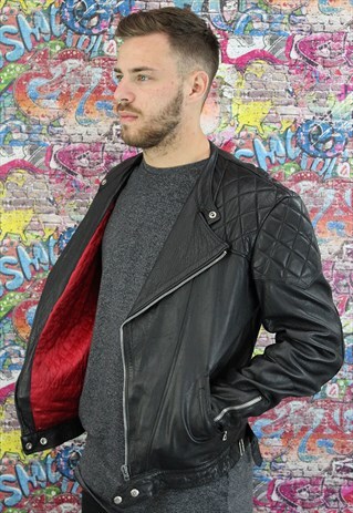VINTAGE 80'S LEATHER BLACK UNISEX BIKER JACKET. GRUNGE