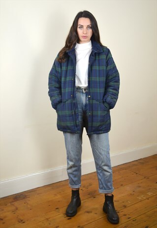 90'S VINTAGE GREEN TARTAN PUFFA JACKET