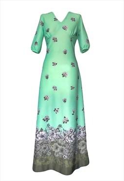 Green 70's vintage/retro, hippy/boho, floral maxi dress